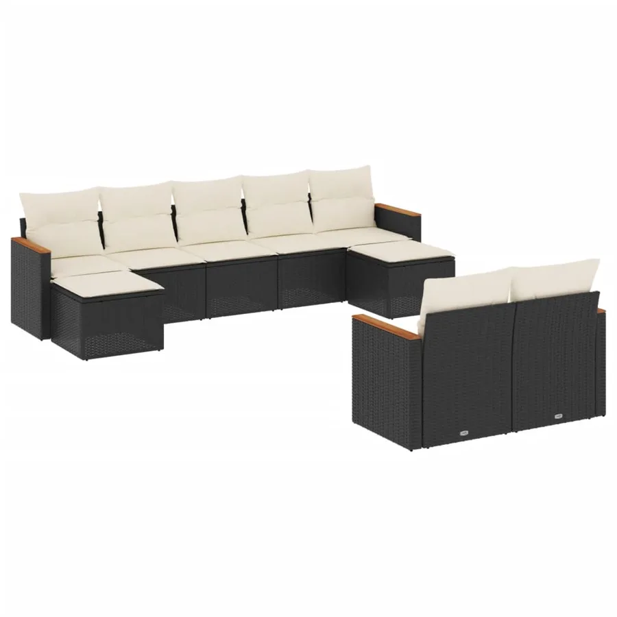 Salon de jardin 9 pcs avec coussins noir résine tressée - 2