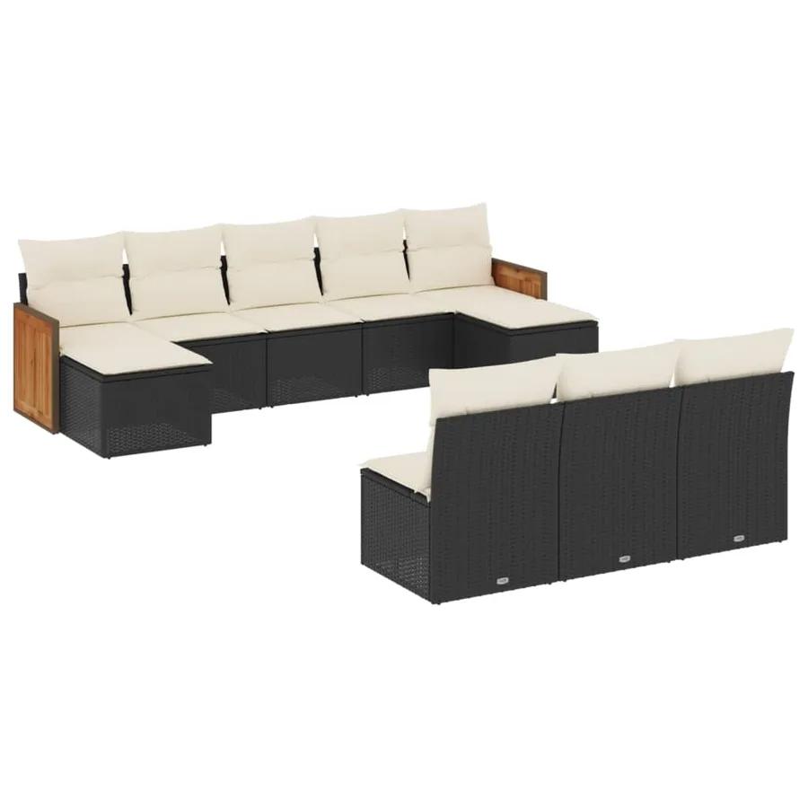 Salon de jardin 10 pcs avec coussins noir résine tressée - 2