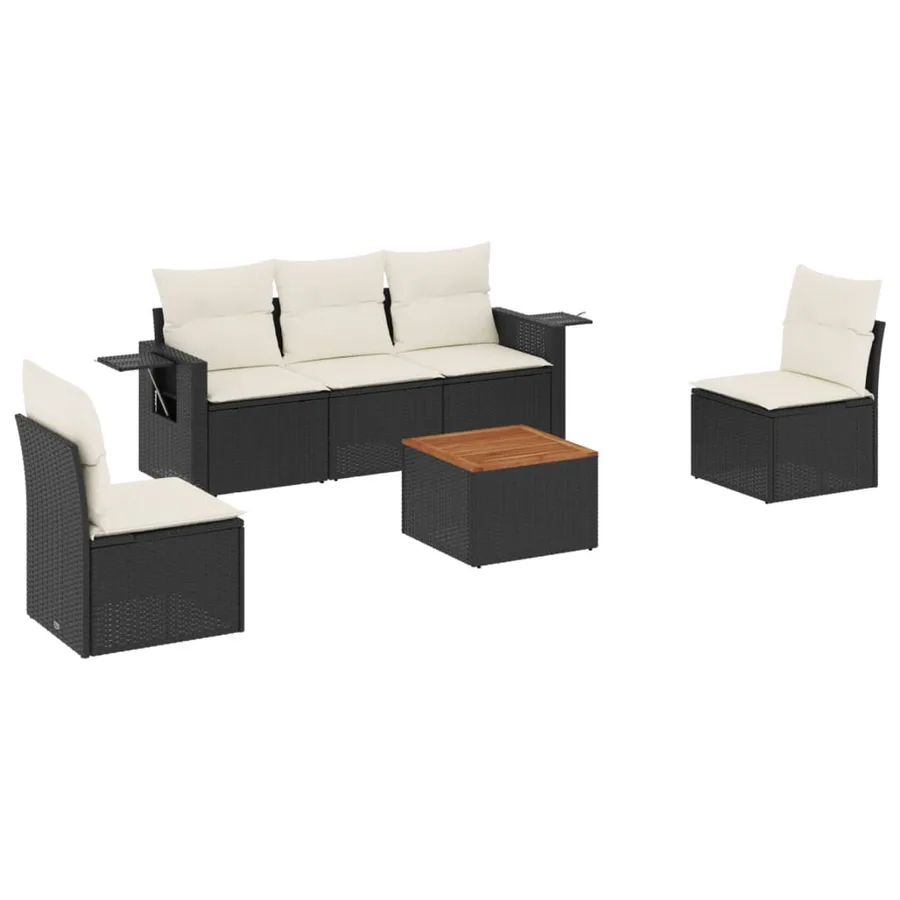 Salon de jardin 6 pcs avec coussins noir résine tressée - 2