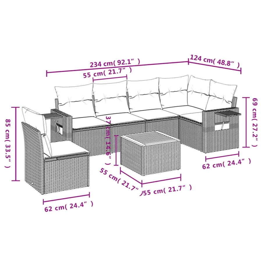 Salon de jardin avec coussins 7 pcs beige résine tressée - 3