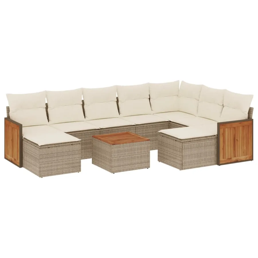 Salon de jardin avec coussins 10 pcs beige résine tressée - 2