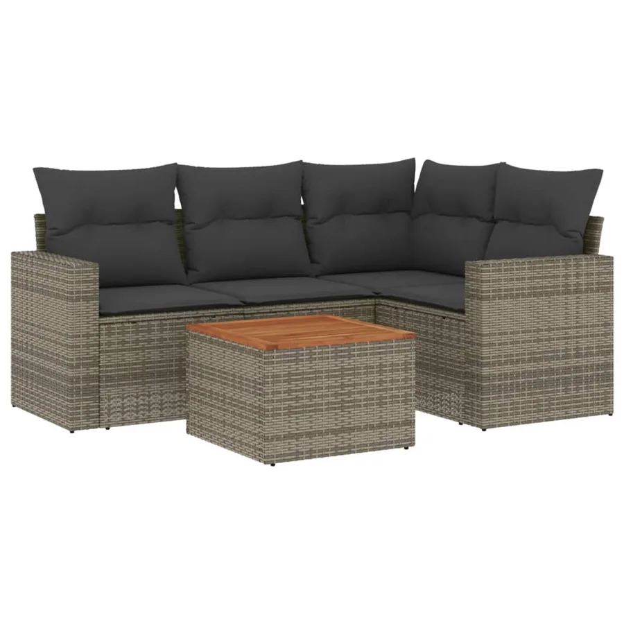 Salon de jardin 5 pcs avec coussins gris résine tressée - 2