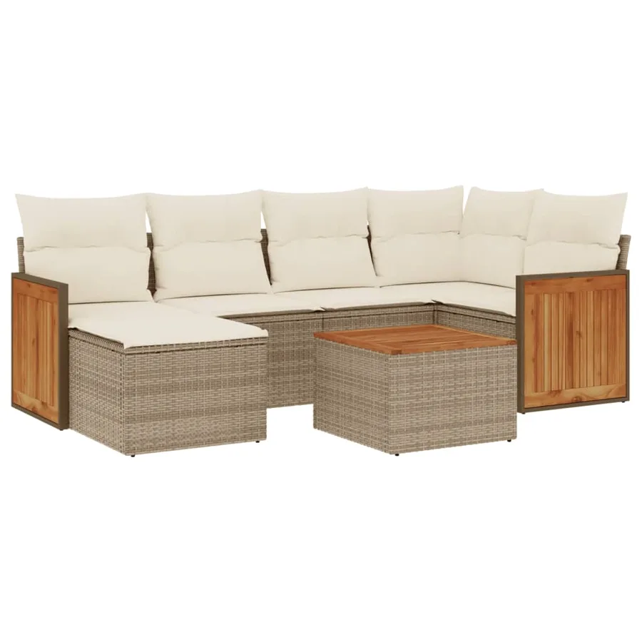 Salon de jardin avec coussins 7 pcs beige résine tressée - 2