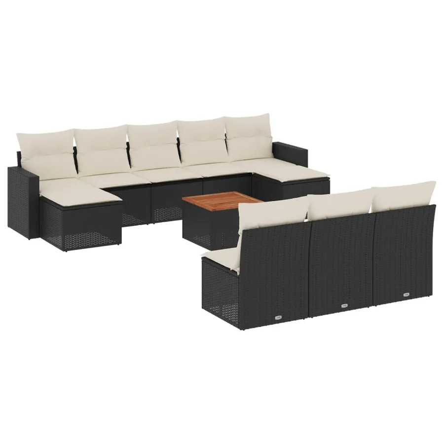 Salon de jardin 11 pcs avec coussins noir résine tressée - 2
