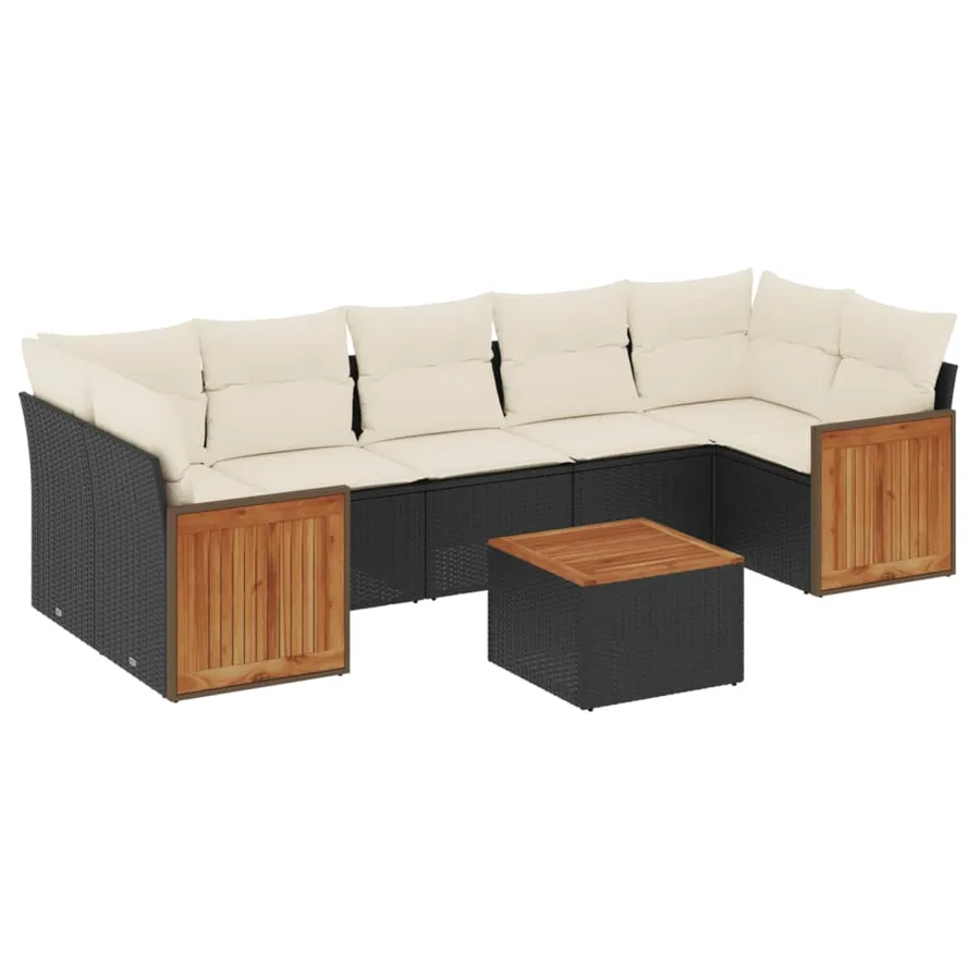 Salon de jardin 8 pcs avec coussins noir résine tressée - 2