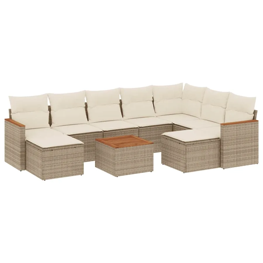 Salon de jardin avec coussins 10 pcs beige résine tressée - 2