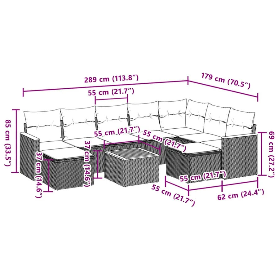 Salon de jardin avec coussins 10 pcs beige résine tressée - 3