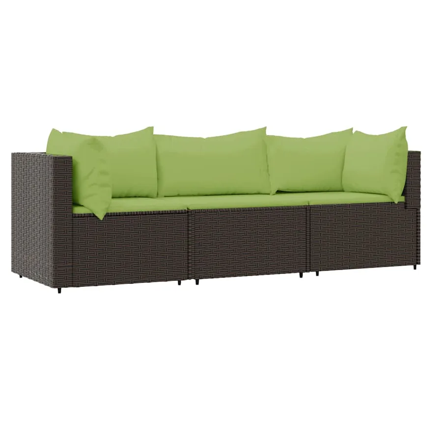 Salon de jardin 3 pcs avec coussins marron résine tressée - 2