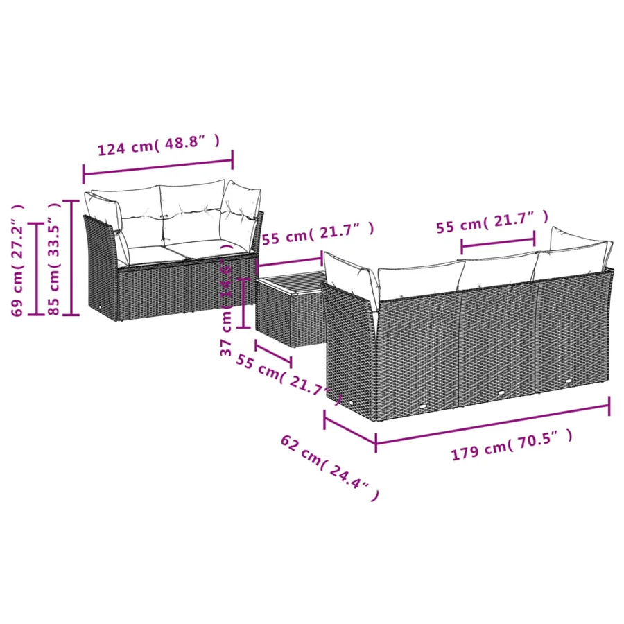 Salon de jardin avec coussins 6 pcs beige résine tressée - 10