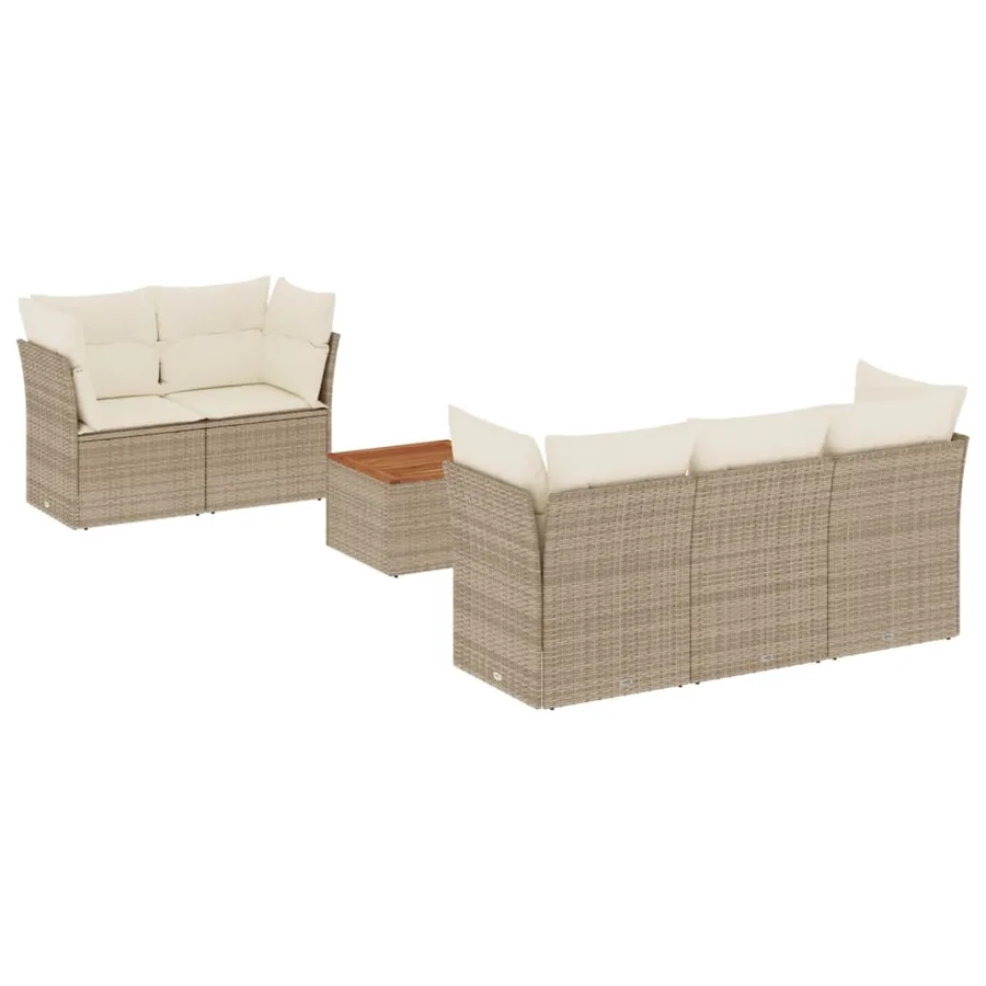 Salon de jardin avec coussins 6 pcs beige résine tressée - 2