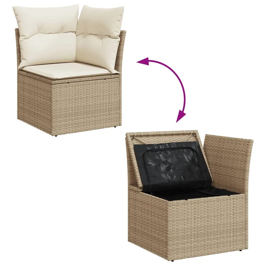 Salon de jardin avec coussins 6 pcs beige résine tressée - 6
