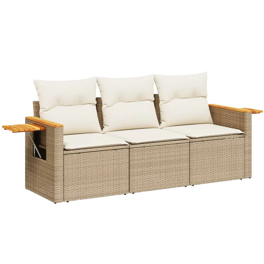 Salon de jardin avec coussins 3 pcs beige résine tressée - 2