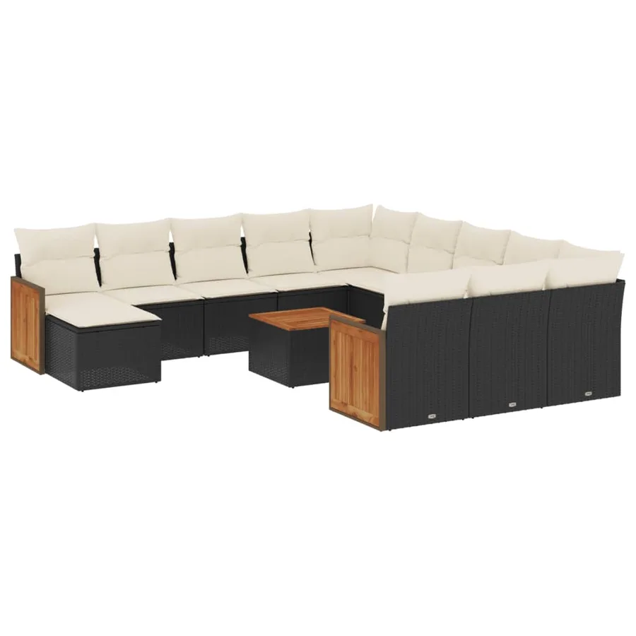 Salon de jardin avec coussins 13 pcs noir résine tressée - 2