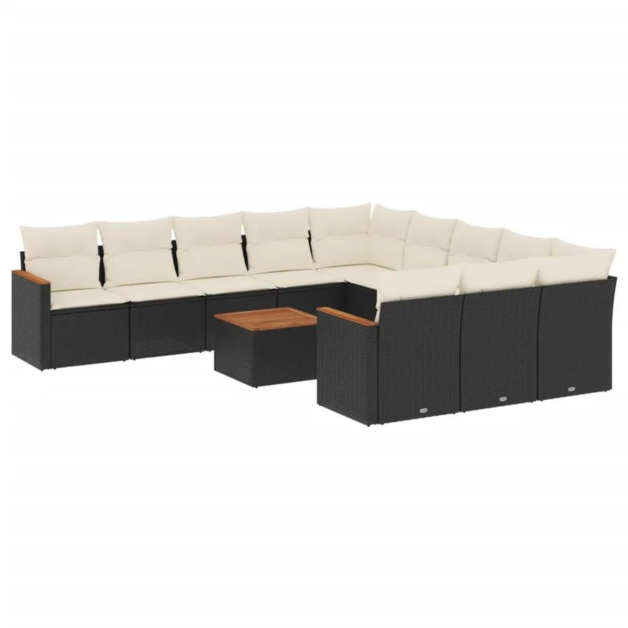 Salon de jardin 12 pcs avec coussins noir résine tressée - 2