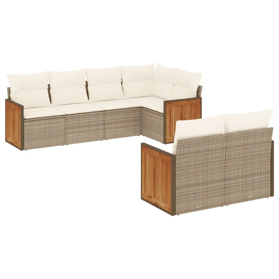 Salon de jardin avec coussins 7 pcs beige résine tressée - 2