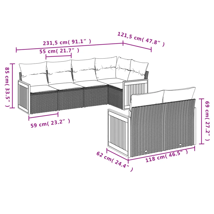 Salon de jardin avec coussins 7 pcs beige résine tressée - 3