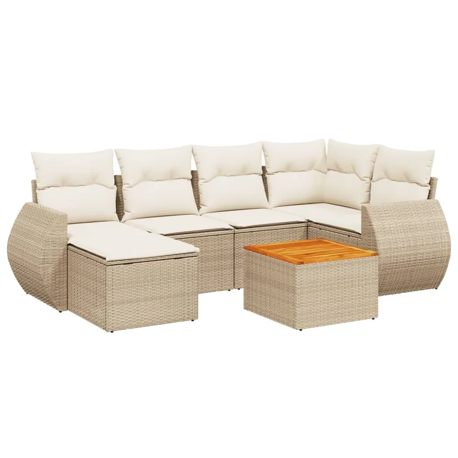 Salon de jardin avec coussins 7 pcs beige résine tressée - 2