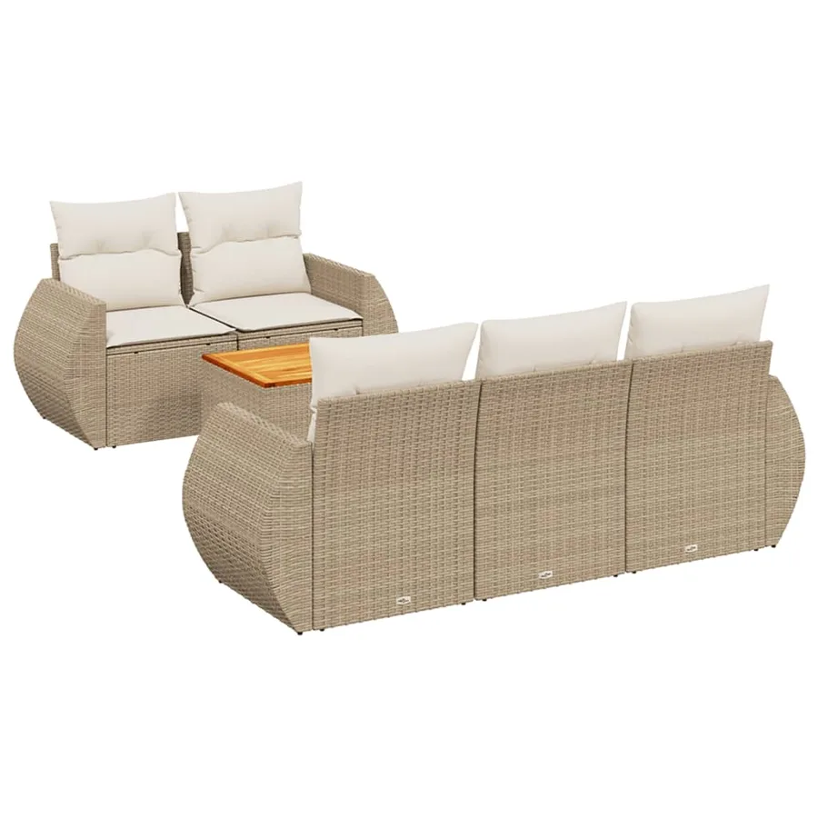 Salon de jardin avec coussins 6 pcs beige résine tressée - 2
