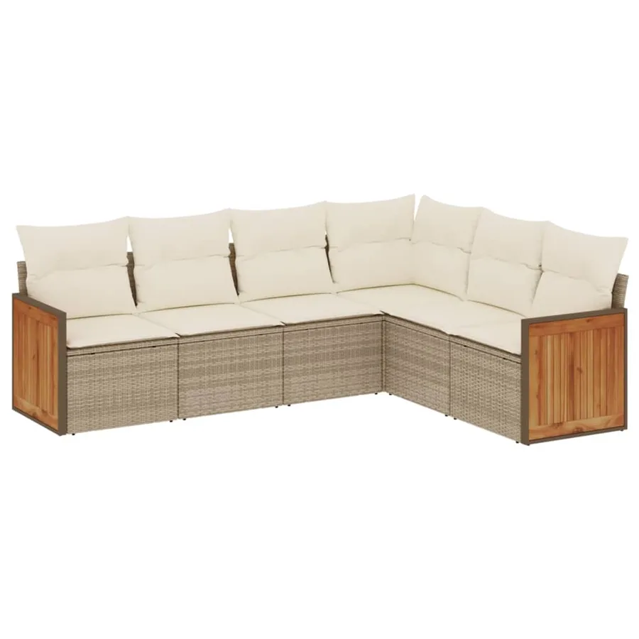 Salon de jardin avec coussins 6 pcs beige résine tressée - 2
