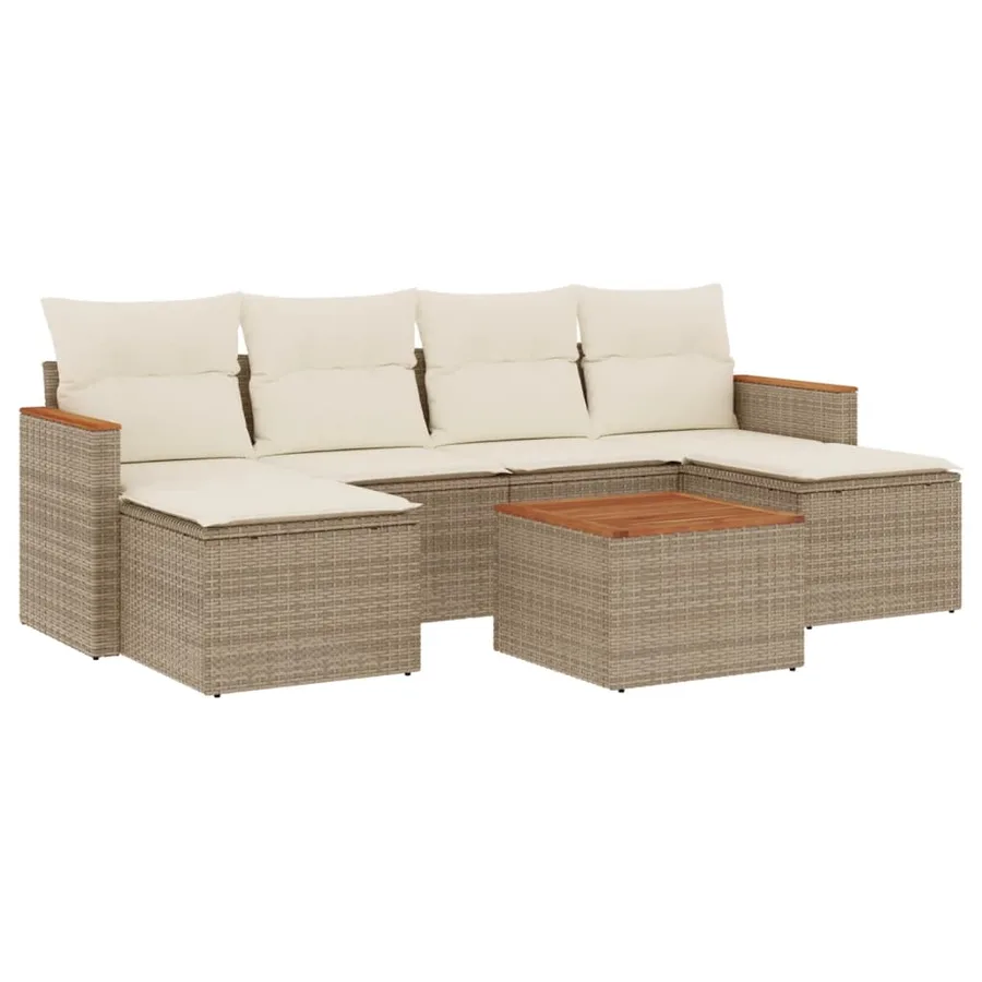 Salon de jardin avec coussins 7 pcs beige résine tressée - 2