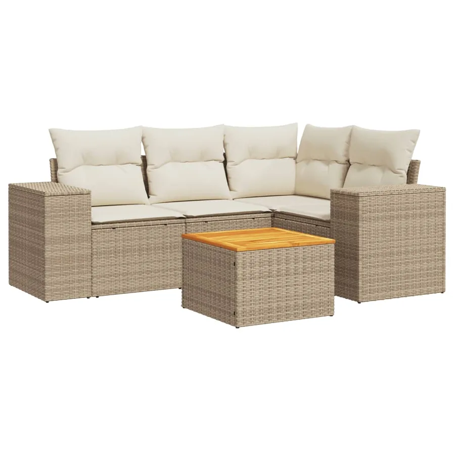 Salon de jardin avec coussins 5 pcs beige résine tressée - 2