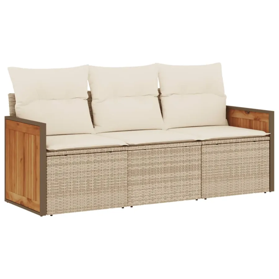 Salon de jardin avec coussins 3 pcs beige résine tressée - 2