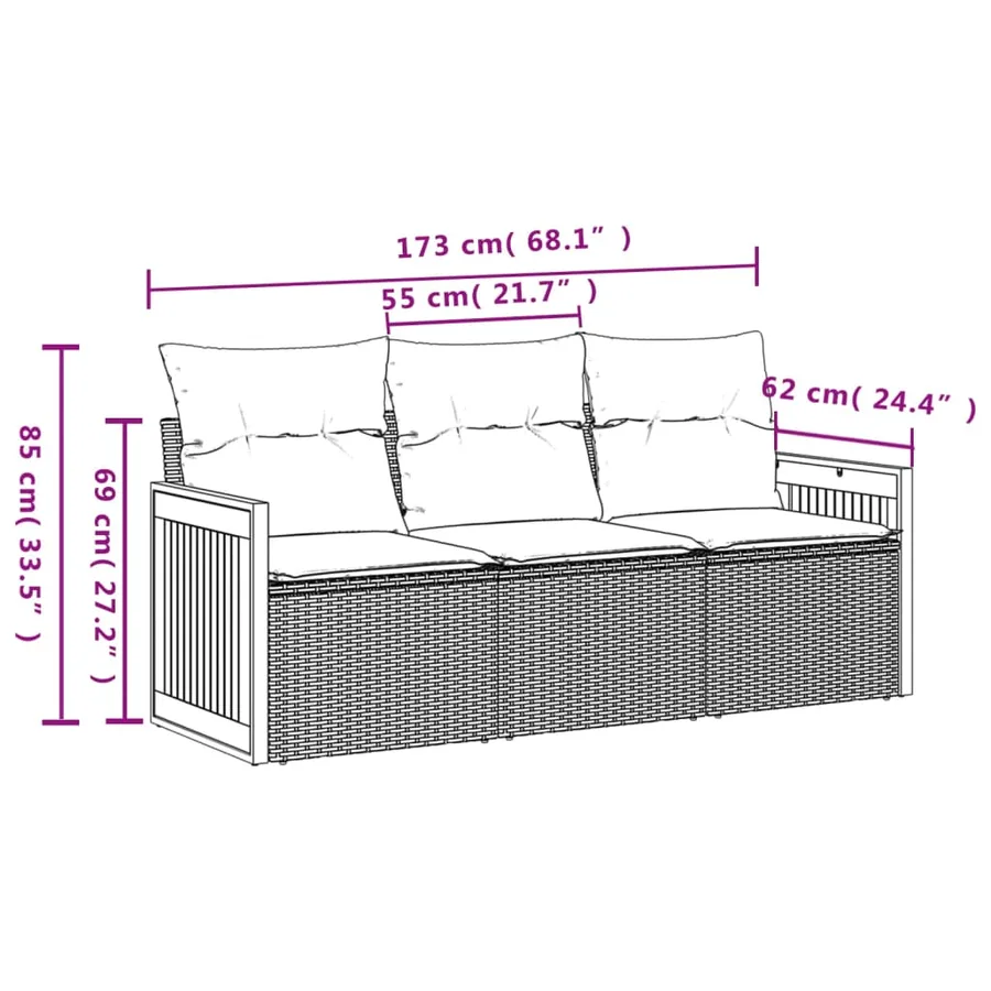 Salon de jardin avec coussins 3 pcs beige résine tressée - 3