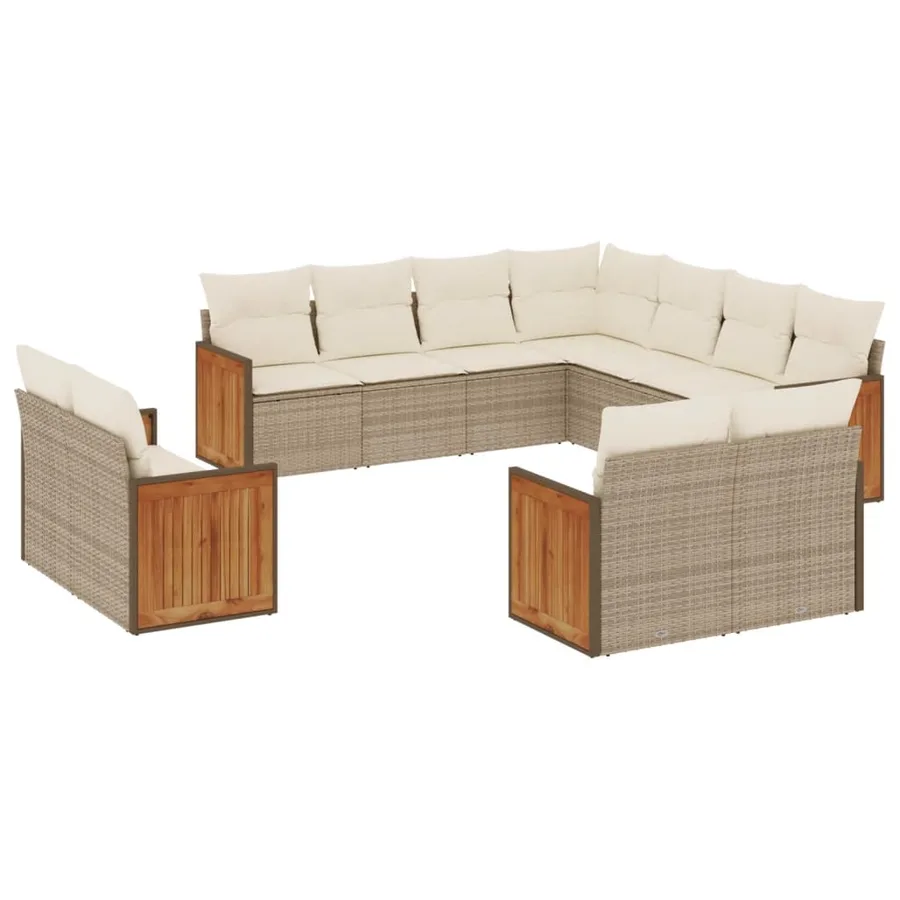 Salon de jardin 11 pcs avec coussins beige résine tressée - 2