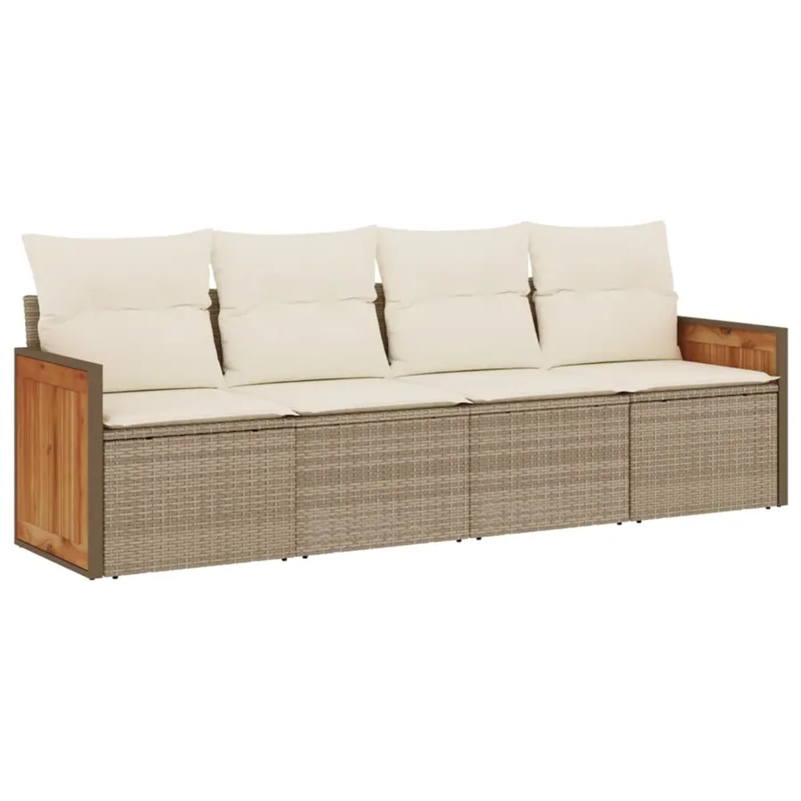 Salon de jardin avec coussins 4 pcs beige résine tressée - 2