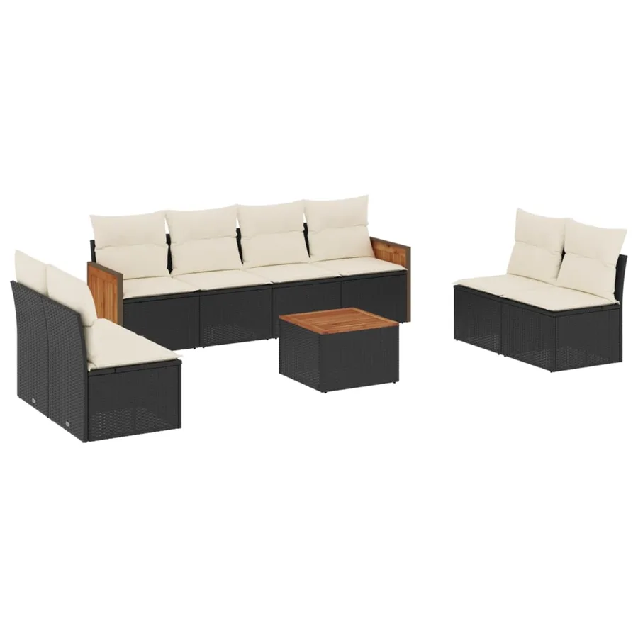 Salon de jardin 9 pcs avec coussins noir résine tressée - 2