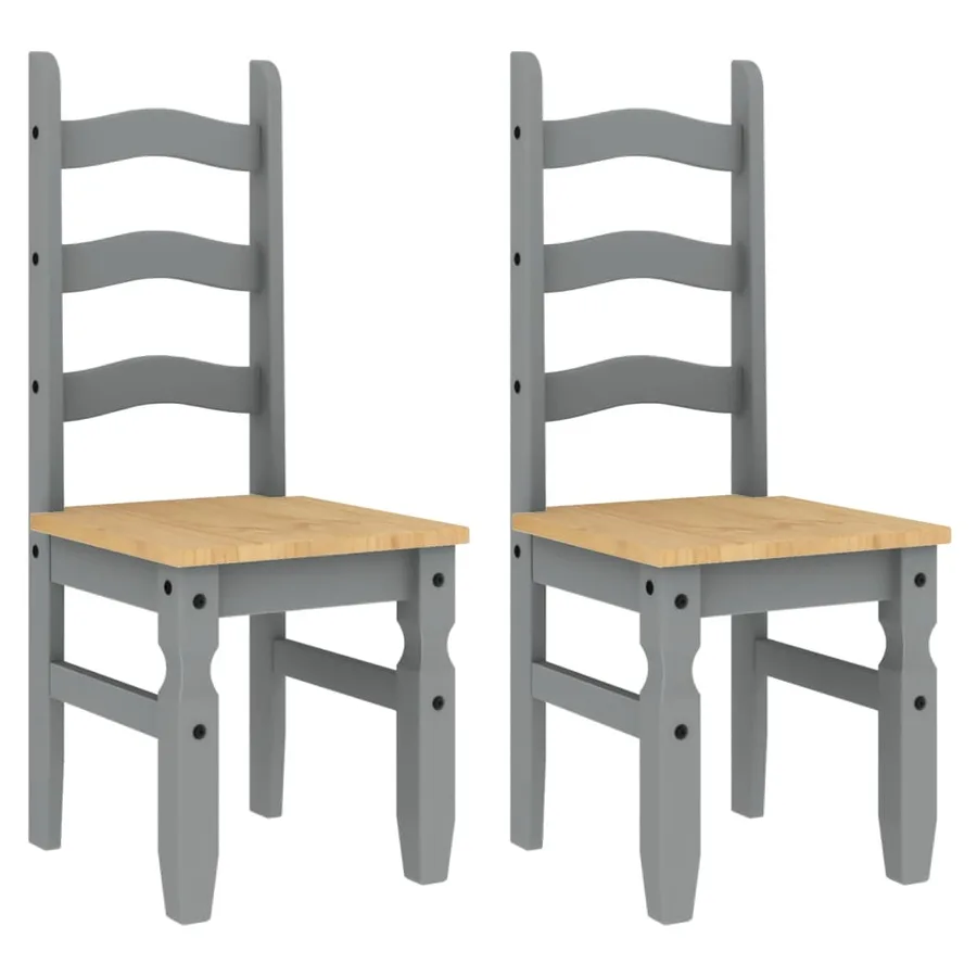 Chaises à manger lot de 2 Corona gris bois massif de pin - 2