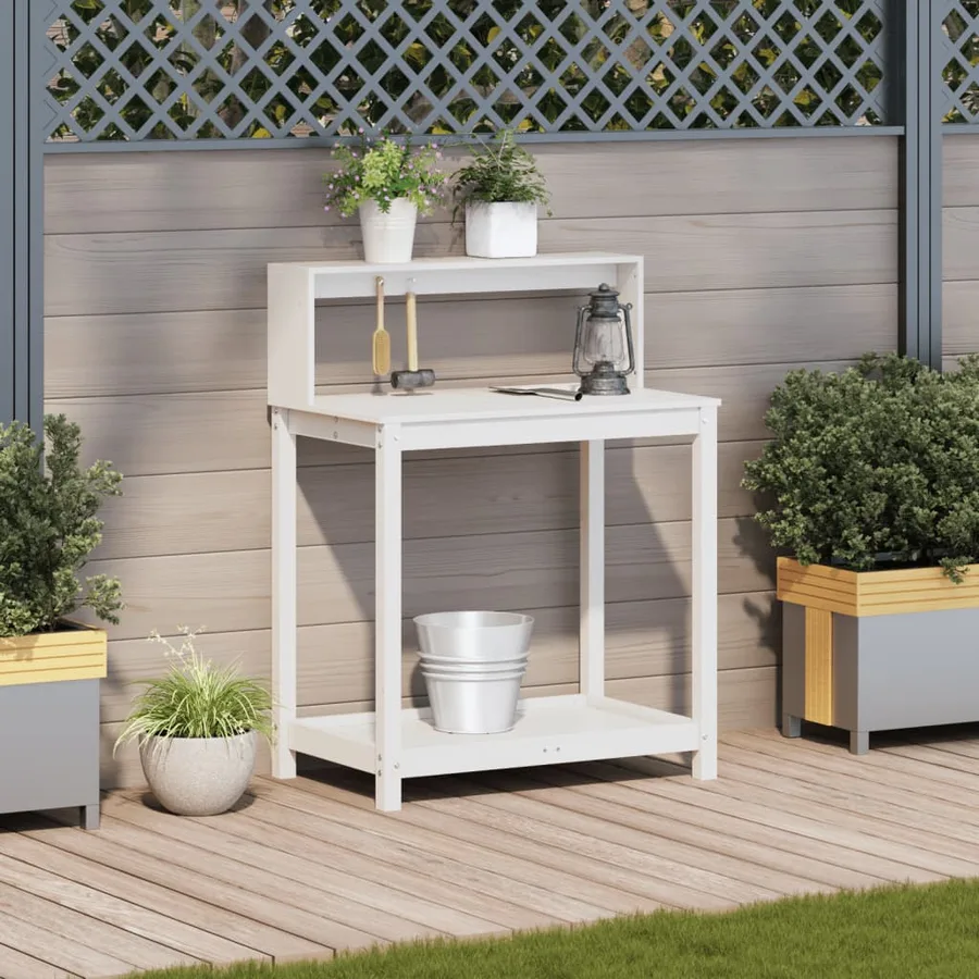 Table de rempotage avec étagères blanc bois massif de pin - 3