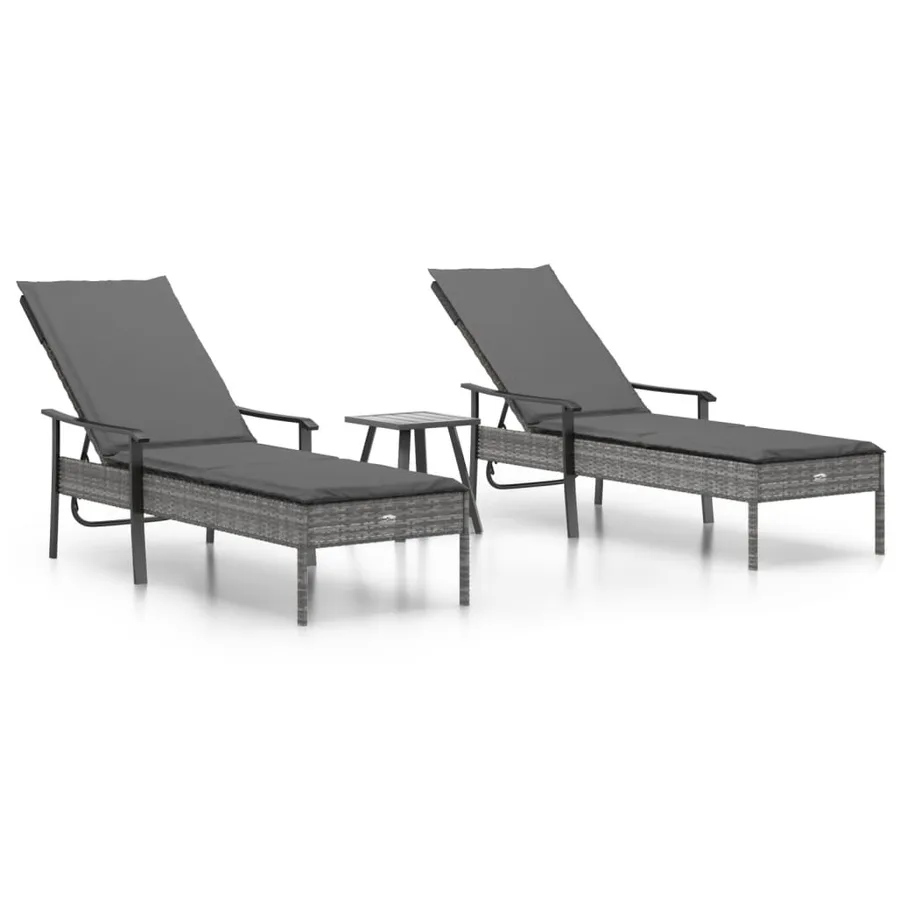 Chaises longues lot de 2 avec table et coussins gris poly rotin - 2