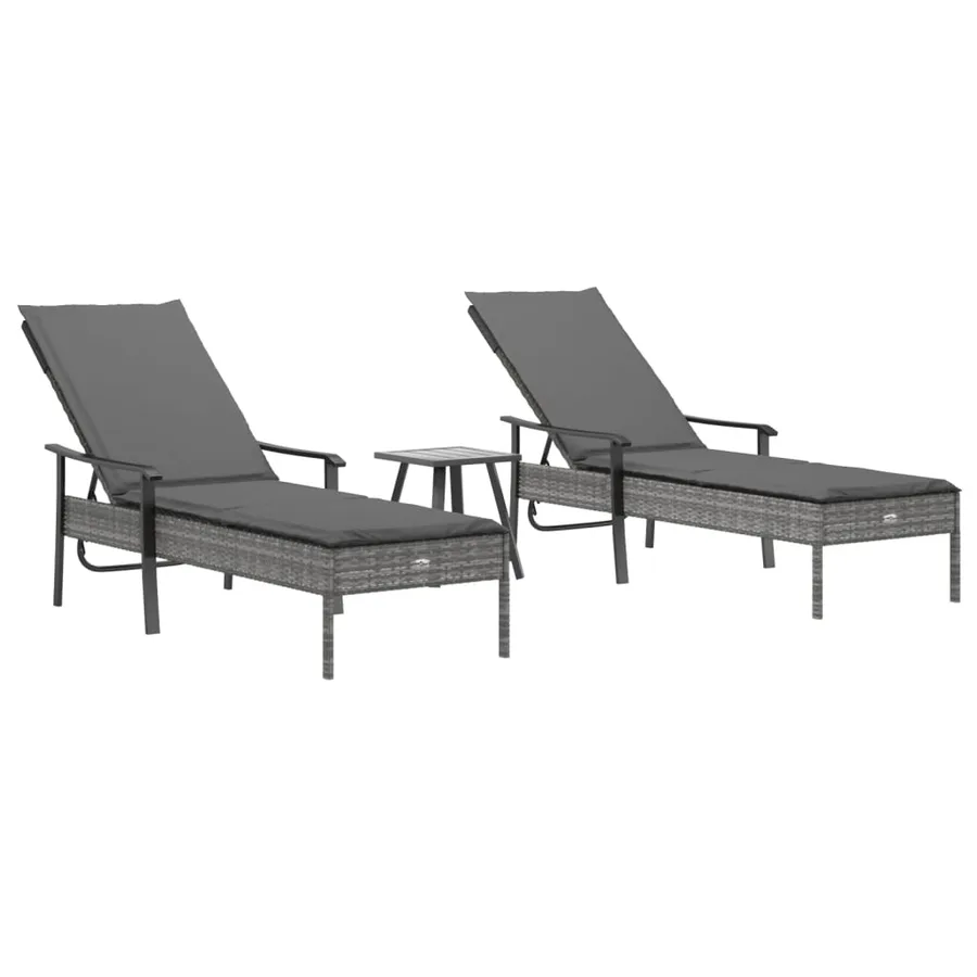 Chaises longues lot de 2 avec table et coussins gris poly rotin - 3