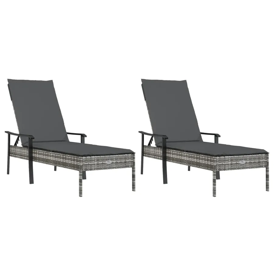 Chaises longues lot de 2 avec table et coussins gris poly rotin - 4