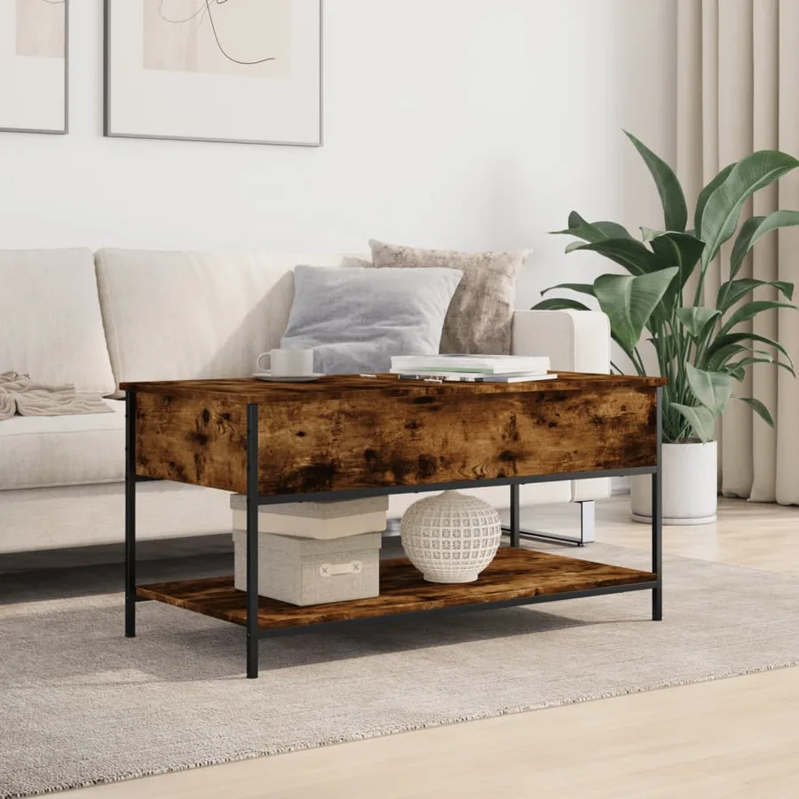 Table basse chêne fumé 100x50x50 cm bois d'ingénierie et métal - 3