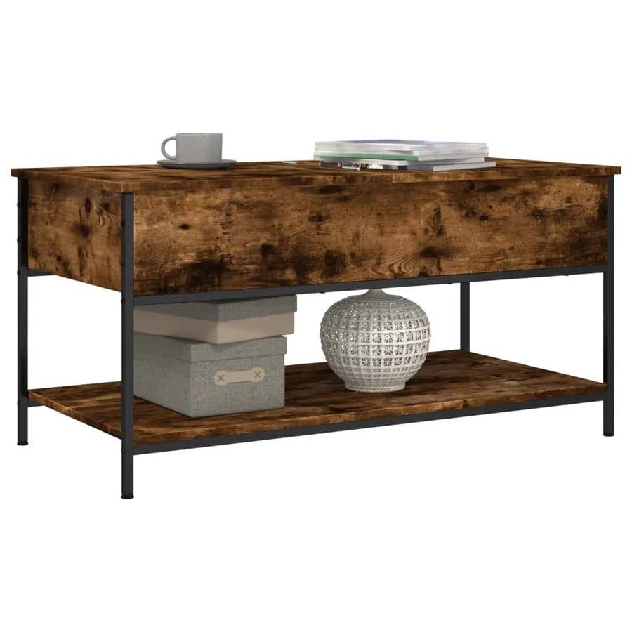Table basse chêne fumé 100x50x50 cm bois d'ingénierie et métal - 4