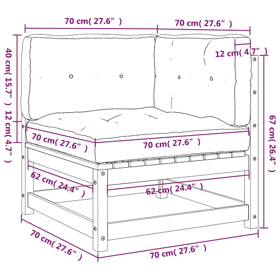 Canapés d'angle de jardin coussins 2 pcs cire marron pin massif - 10