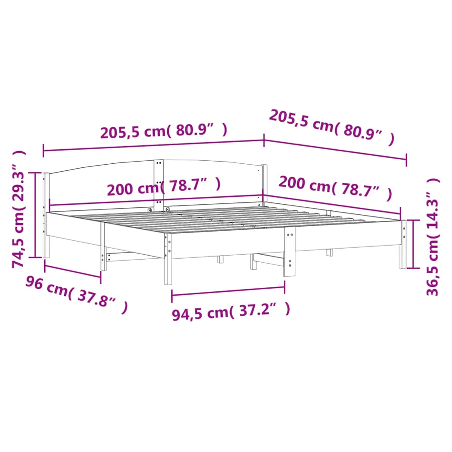 Cadre de lit avec tête de lit 200x200 cm Bois de pin massif - 9