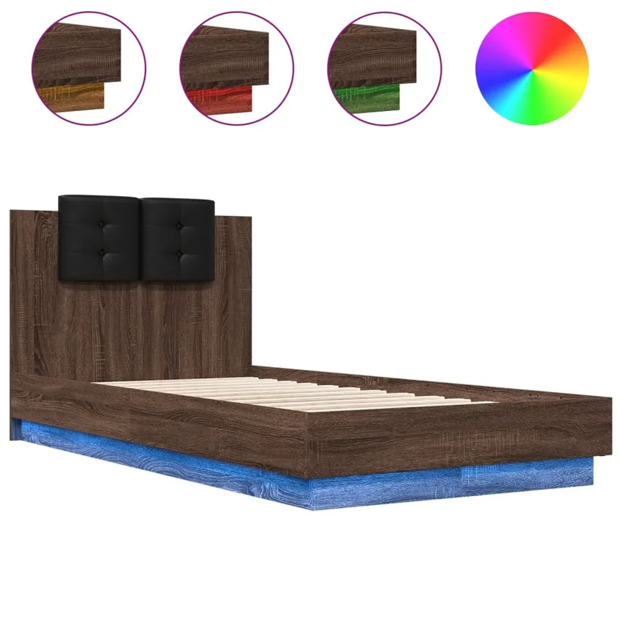 Cadre de lit avec LED sans matelas chêne marron 90x190 cm - 2