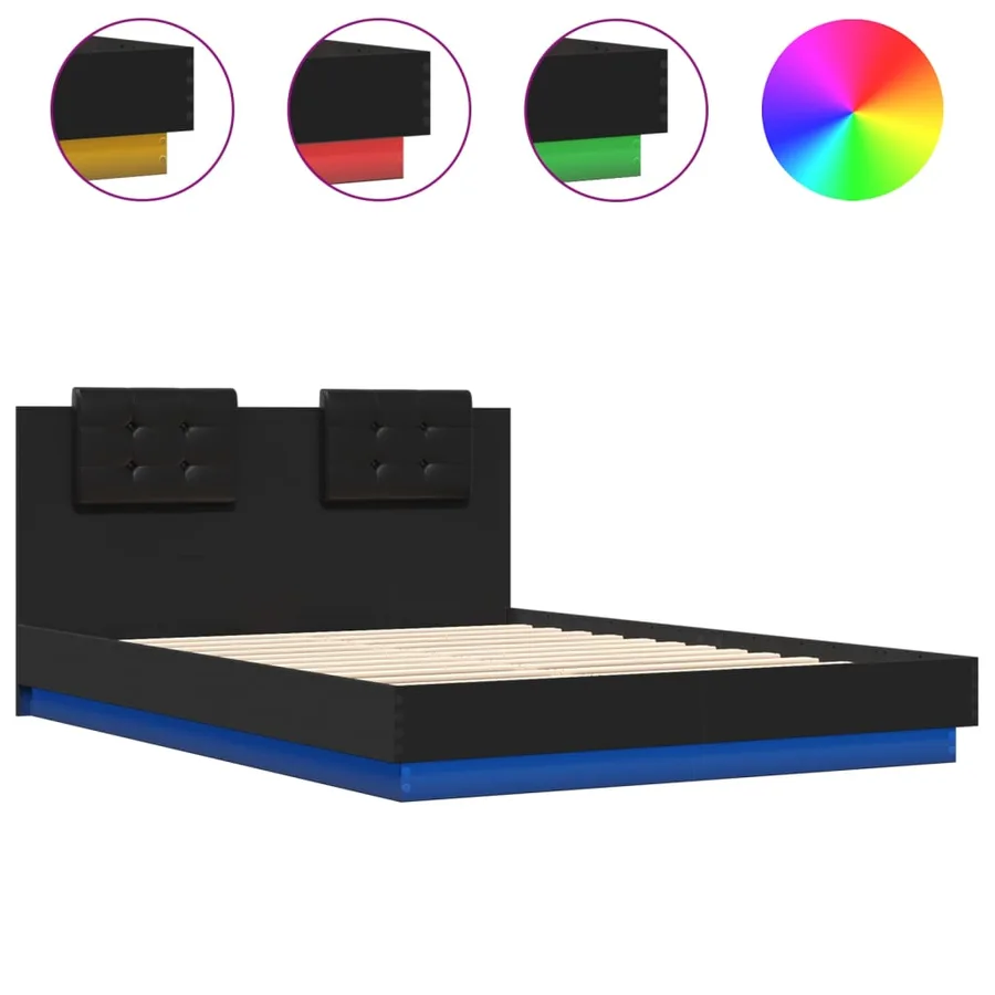 Cadre de lit avec LED sans matelas noir 150x200 cm - 2