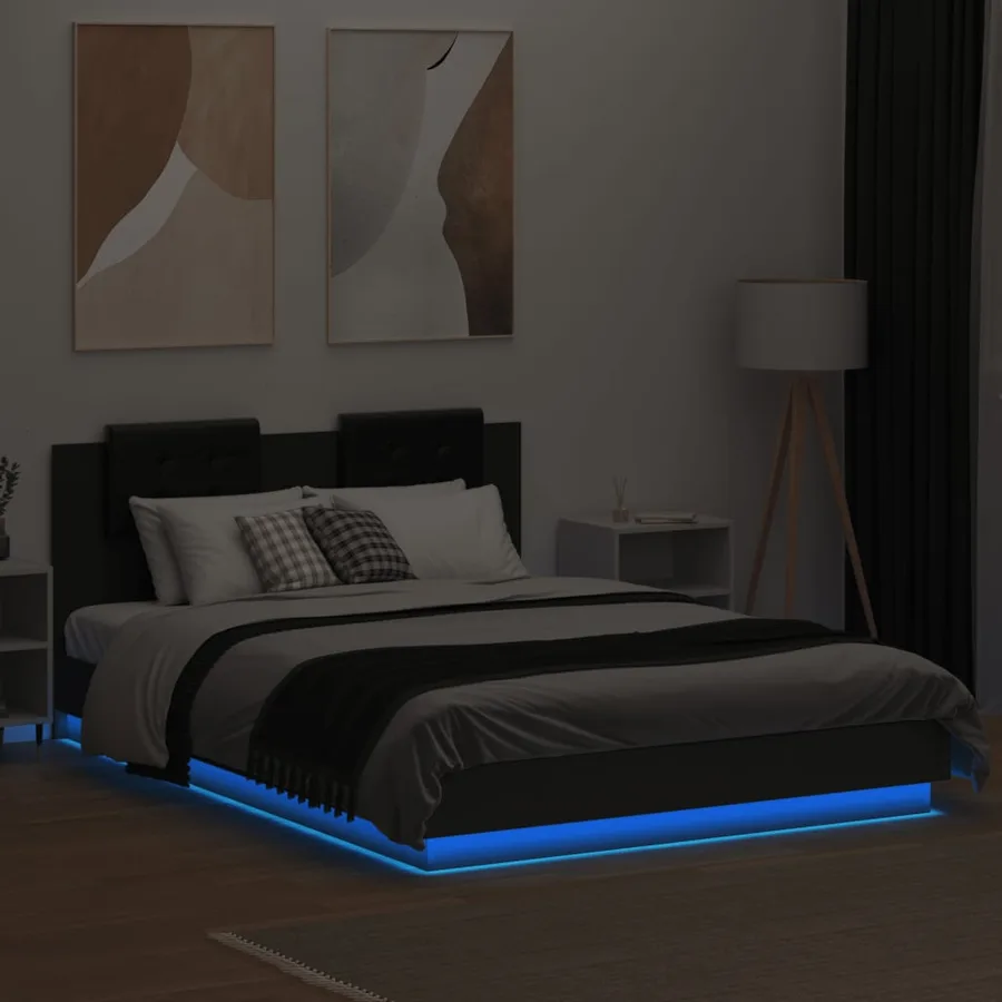 Cadre de lit avec LED sans matelas noir 150x200 cm - 4