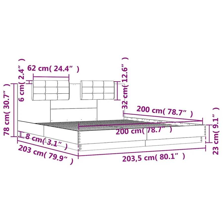 Cadre de lit sans matelas blanc 200x200 cm - 9