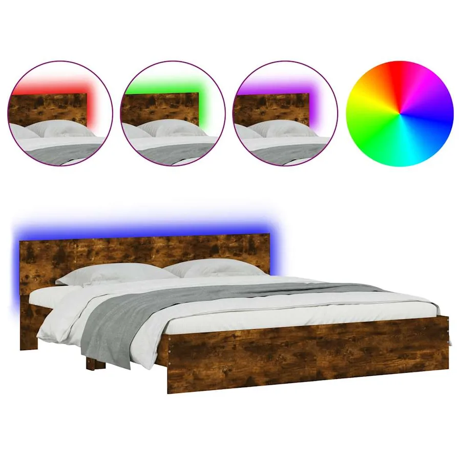 Cadre de lit avec LED sans matelas chêne fumé 200x200 cm - 2