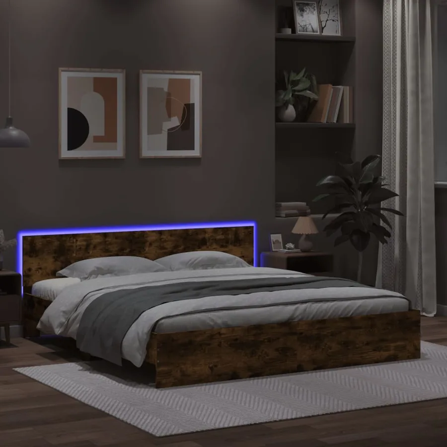 Cadre de lit avec LED sans matelas chêne fumé 200x200 cm - 4