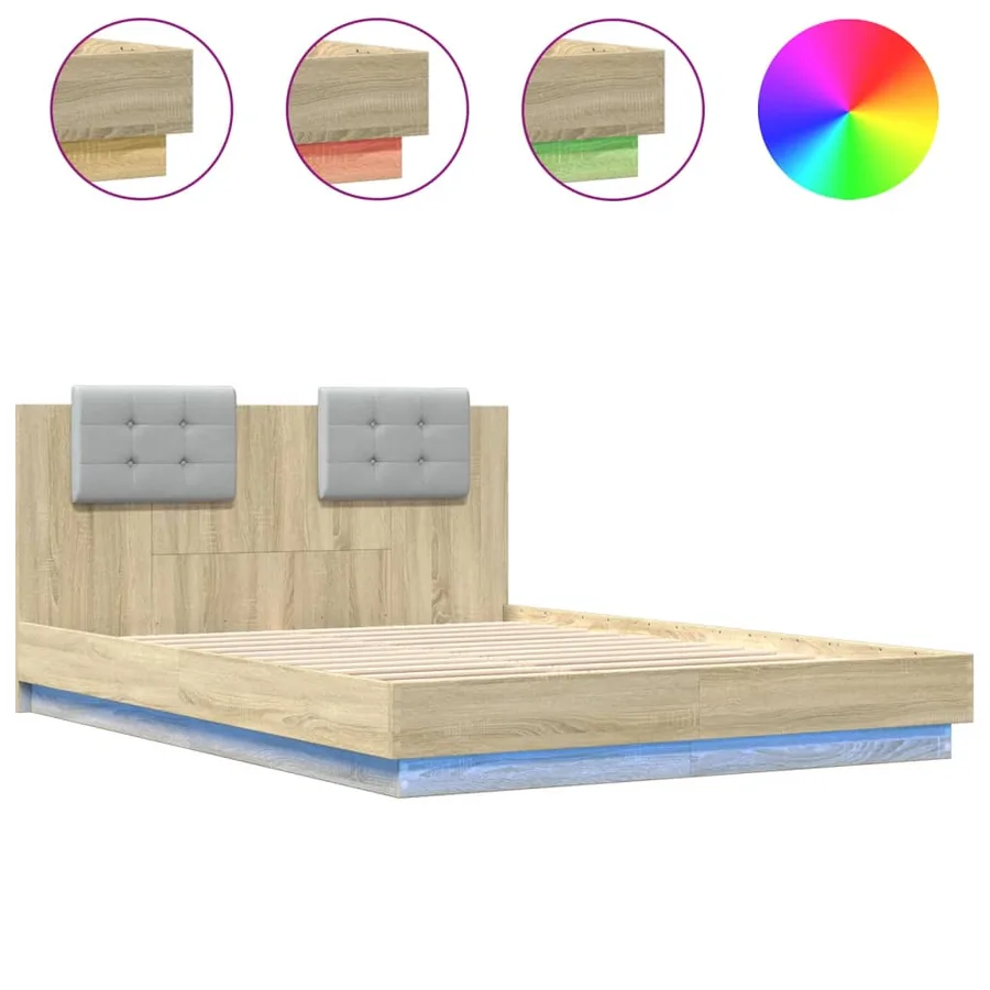Cadre de lit avec LED sans matelas chêne sonoma 140x200 cm - 2