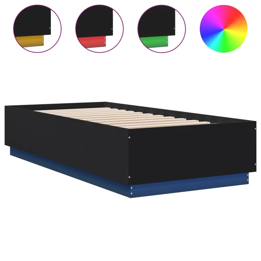 Cadre de lit avec LED sans matelas noir 90x200 cm - 2