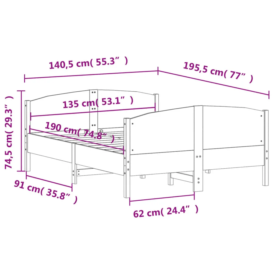 Cadre de lit sans matelas blanc 135x190 cm bois de pin massif - 9