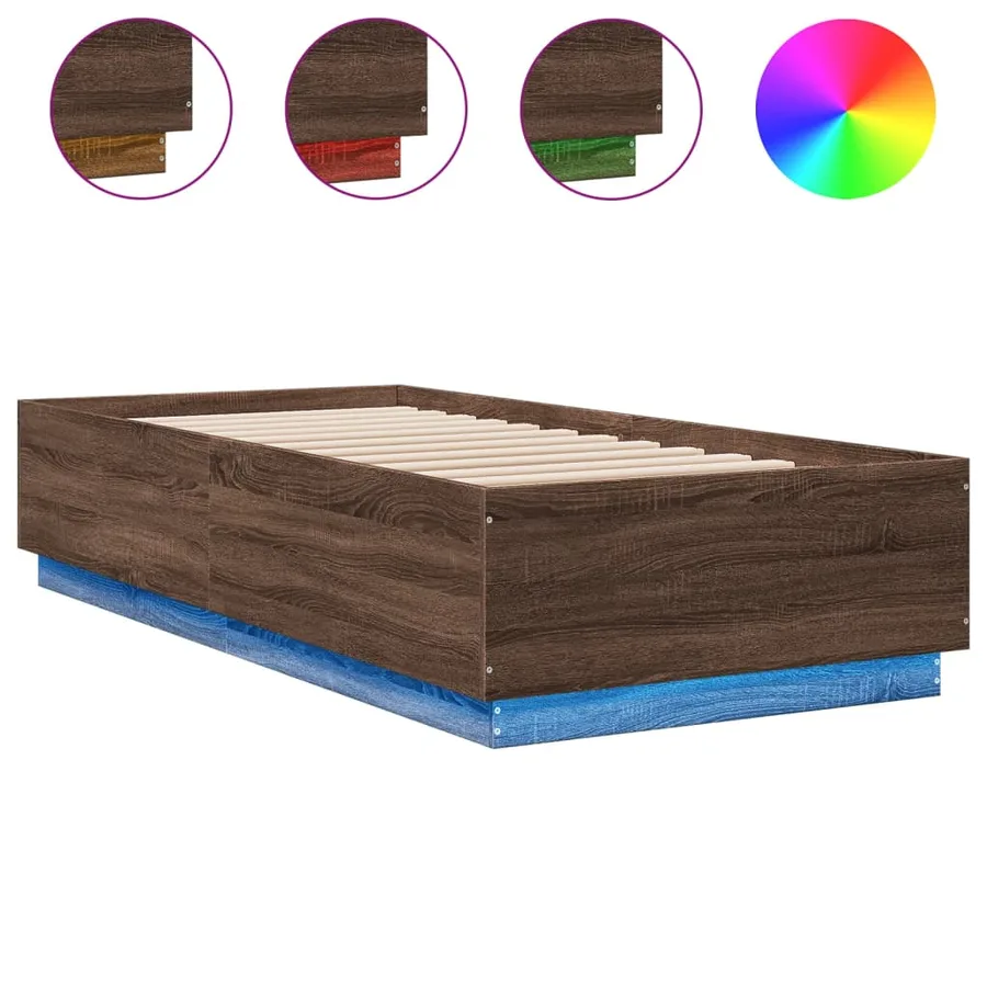 Cadre de lit avec LED sans matelas chêne marron 90x200 cm - 2