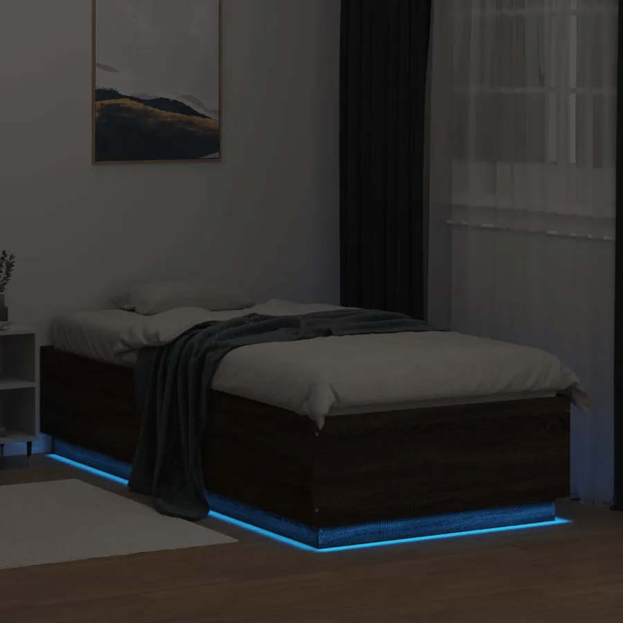 Cadre de lit avec LED sans matelas chêne marron 90x200 cm - 4